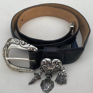 Brighton Charm Belt Black Embossed Leather 28-32"